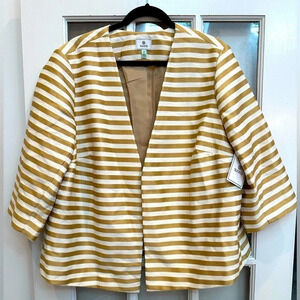 Susina Gold Shore Stripe 3/4 Sleeves Open Front Blazer Jacket Plus Size 2X NWT